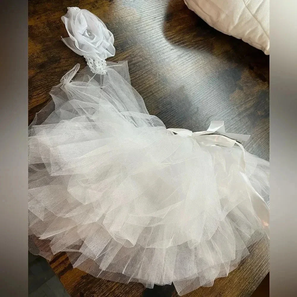 Newborn Photography Props Layered Bowknot Waistband Tutu Skirt +Flower Headband